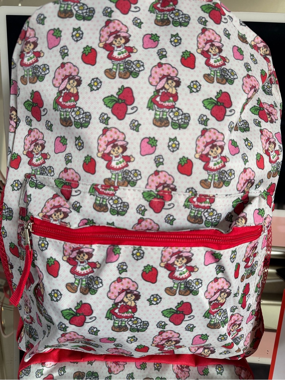 Strawberry Shortcake Print Backpack - Pink & Red 16in H 12in W